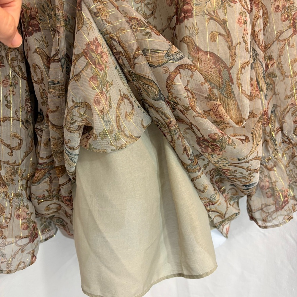 Soft Surroundings Aitana Blouse Bird Floral Sheer Boho Top L - Picture 8 of 10